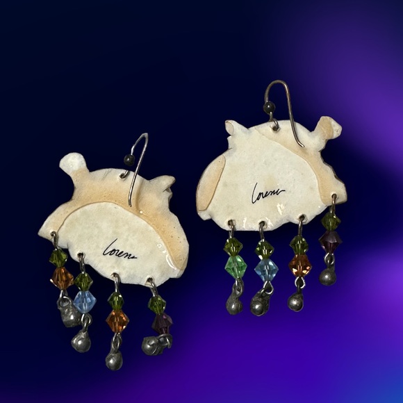 Vintage handpainted African River hippos earrings jewelry wildlife - Picture 4 of 5